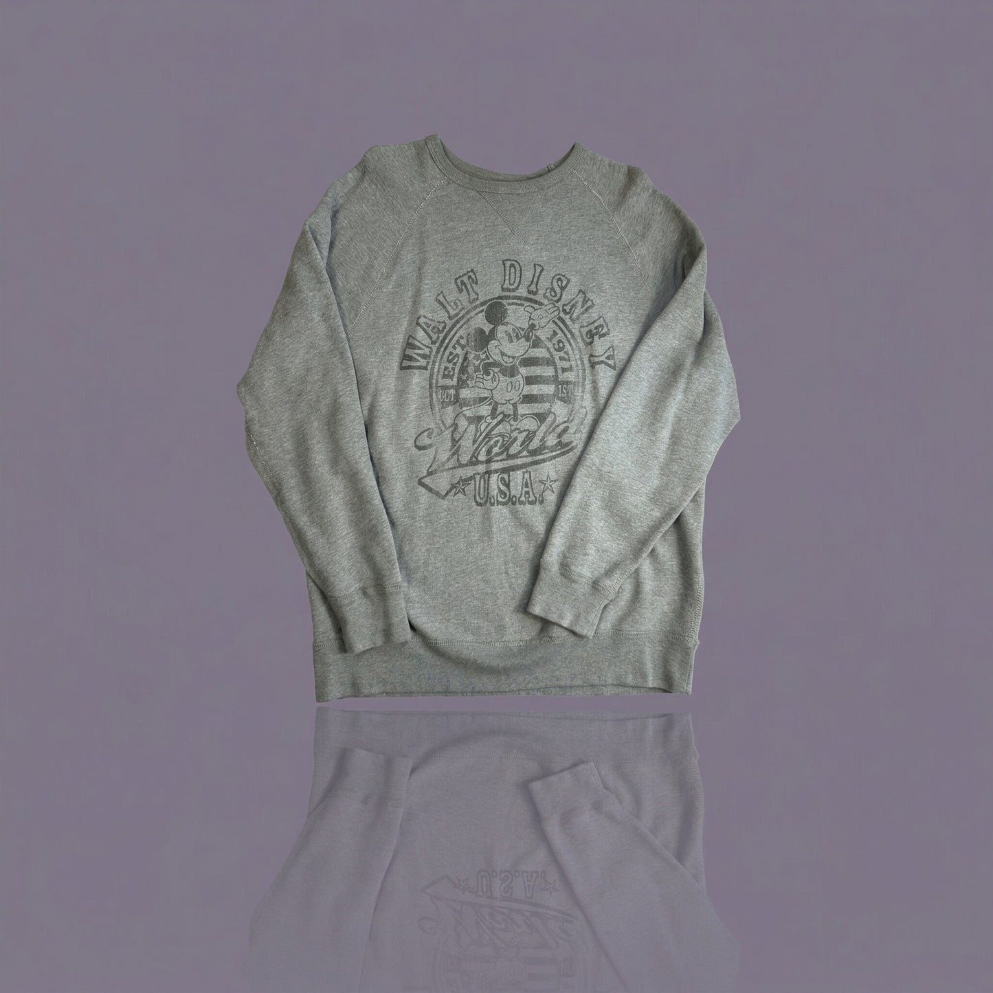 Disney Parks Authentic Original Mickey Mouse Raglan Sweatshirt, Gray, Size Large