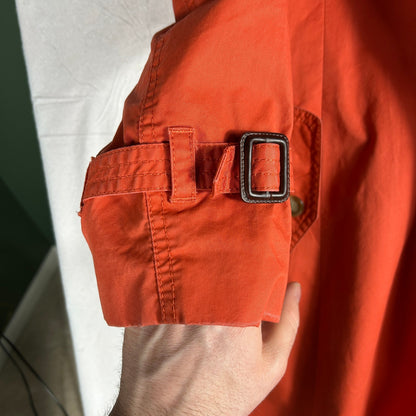 LOFT Petite Vibrant Coral Orange Trench Coat - Women’s LP - Striped Lining - Spring Jacket