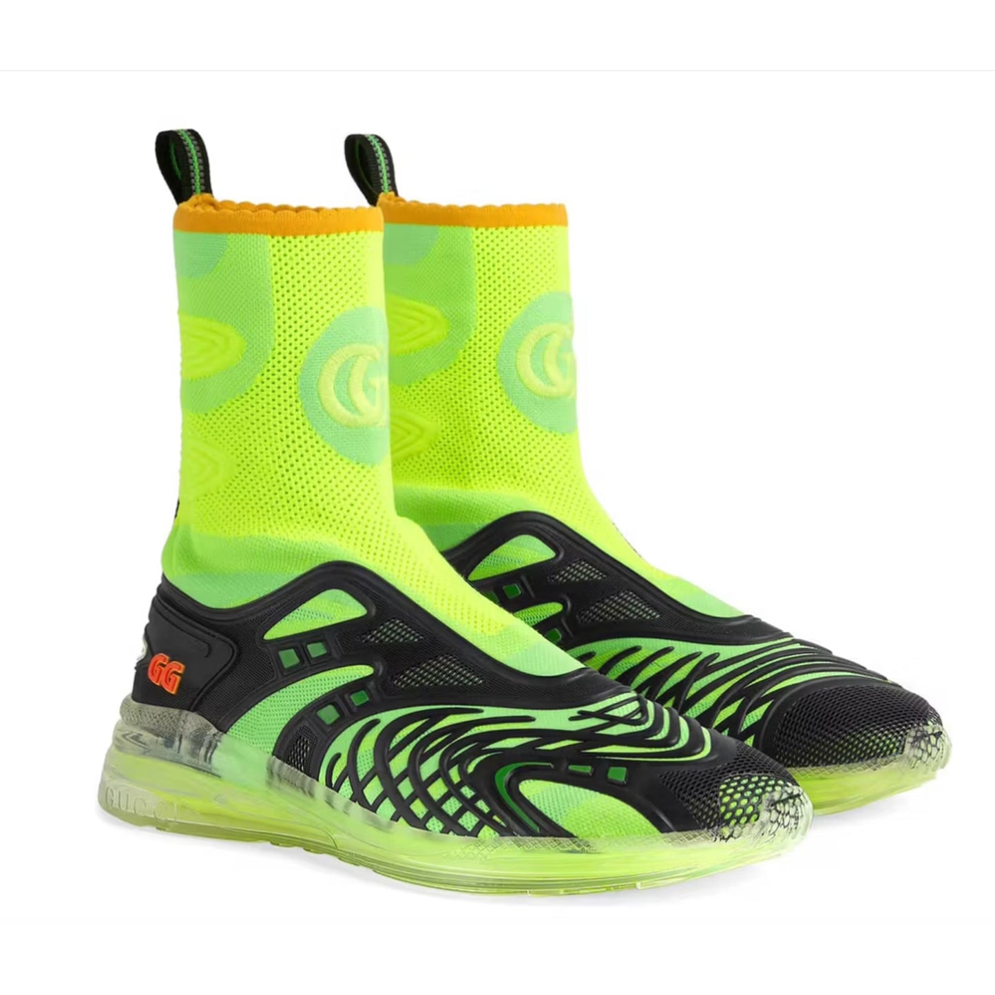Auth GUCCI Ultrapace R Mid-Top Neon Reflective Sock Sneakers - With Box & Papers