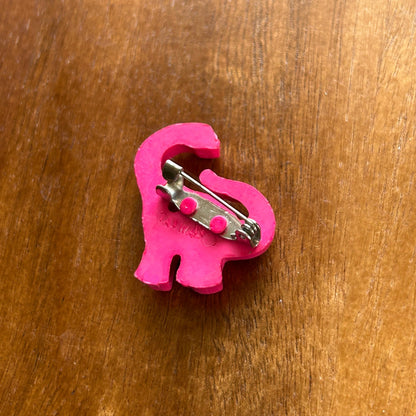 Vintage 1980s Hot Pink Dinosaur Pin | Retro Brontosaurus Resin Brooch | Fun Kitsch Animal Jewelry