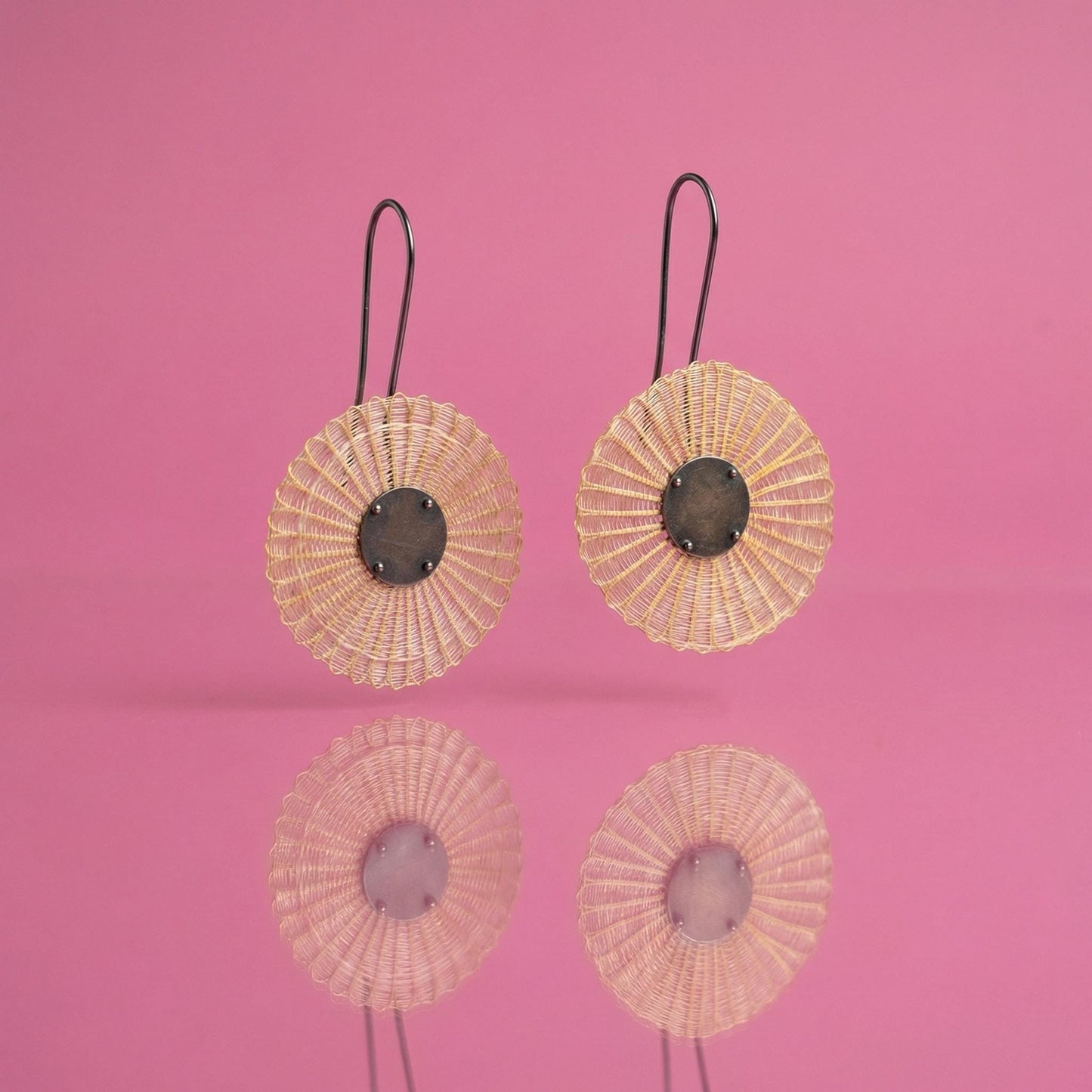 Woven Sunburst Earrings – Modernist Mixed Media Drops