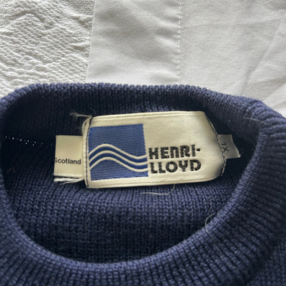 Vintage Henri-Lloyd Made in Scotland Crewneck Sweater | XL | Navy Blue Wool Knit