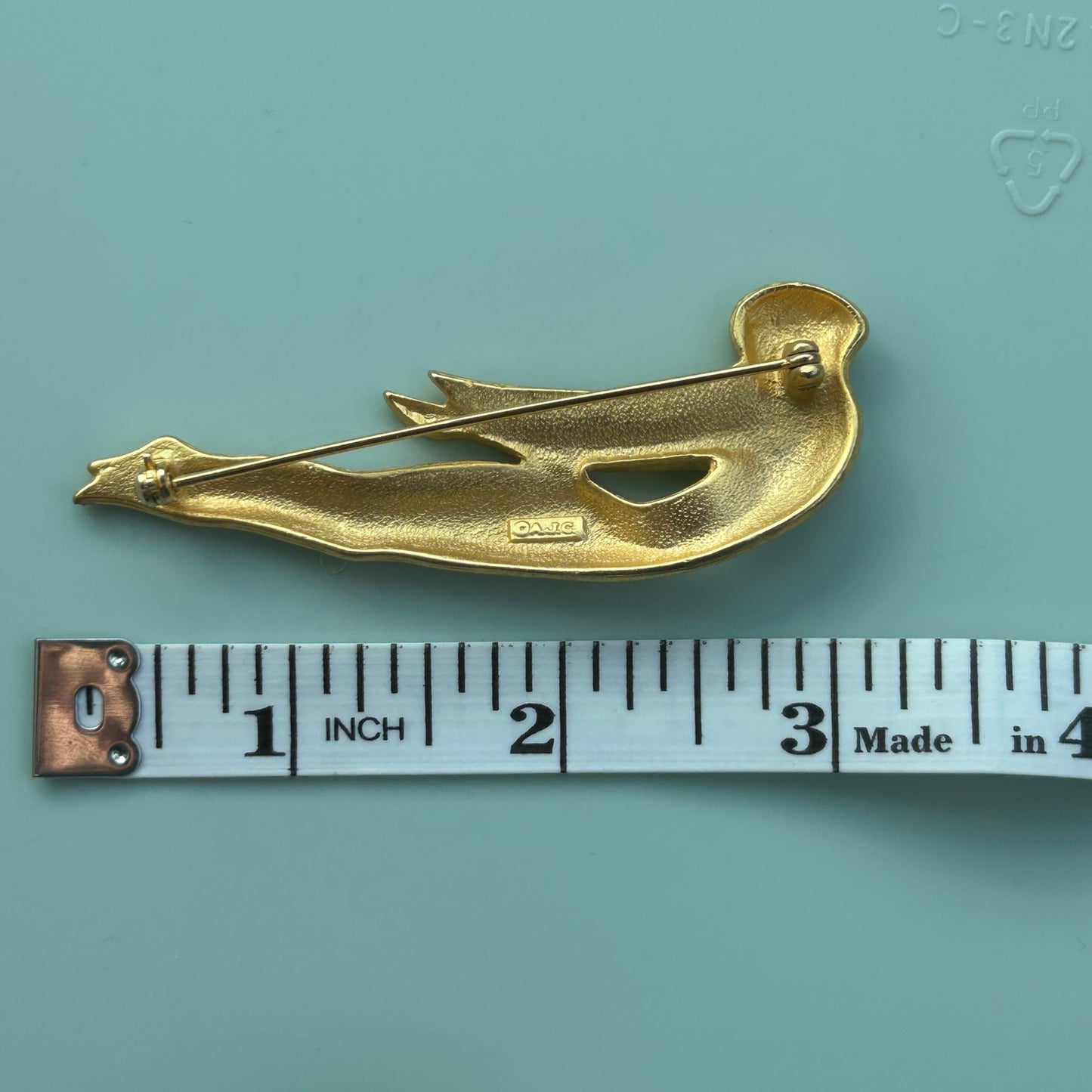 Vintage Signed AJC Matte Gold Tone Swimmer Brooch | Stylized Diving Woman Pin | Mid-Century Modern