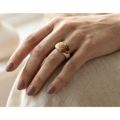 Vintage Hand-Carved Bone Floral Statement Ring