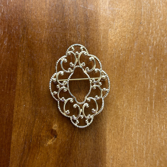 Vintage Gold Tone Openwork Filigree Brooch | Ornate Victorian Revival Swirl Pin