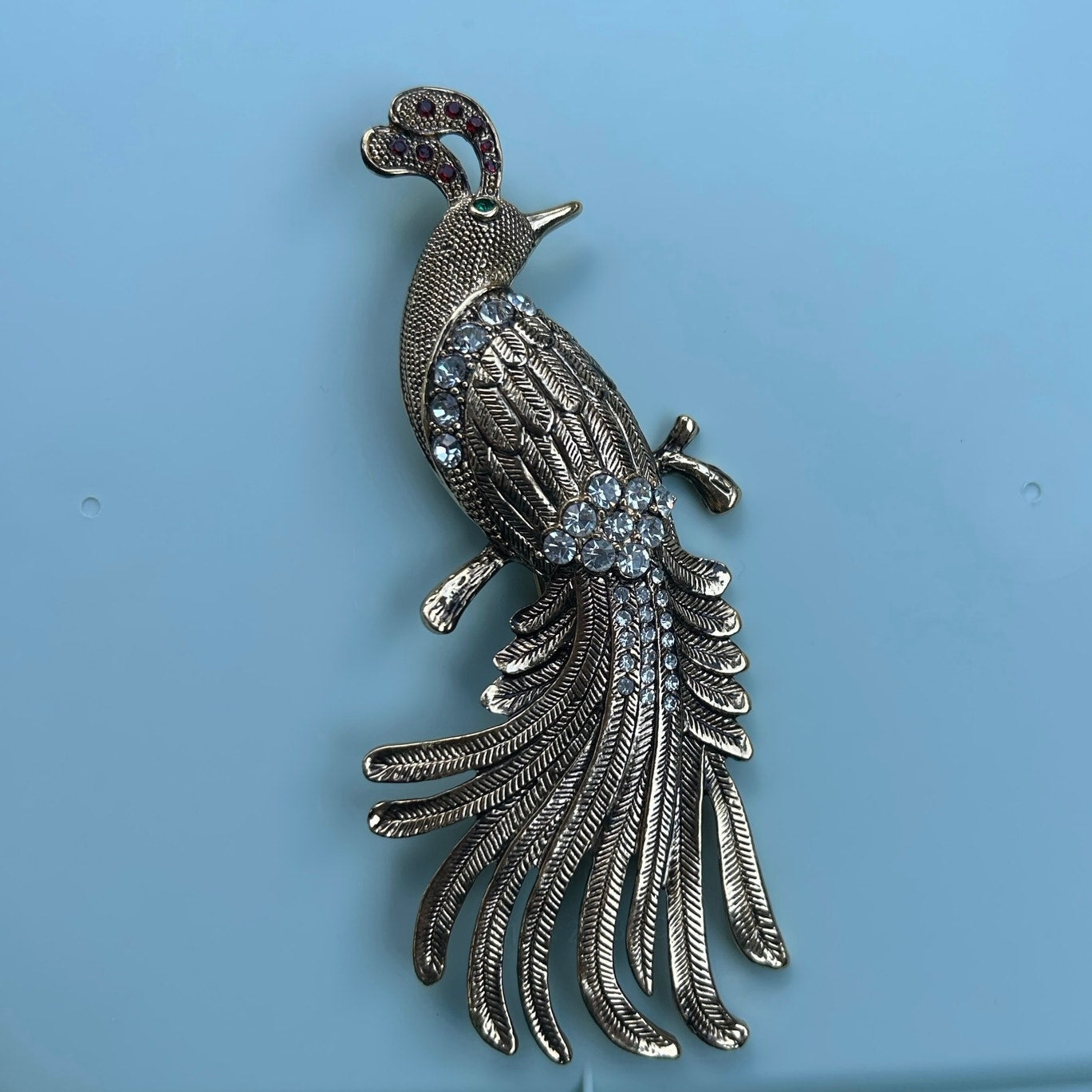 Vintage Regal Peacock Brooch – Large Gold Tone Statement Pin with Rhinestone Accents