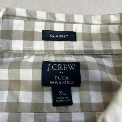 J.CREW Men's Flex Washed Gingham Button Down Shirt - XL Classic Fit - Tan & White