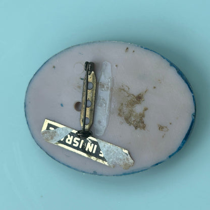 Vintage Art Deco Revival Blue Resin Cameo Brooch, Flapper Girl, Made in Israel